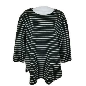 Merona Womens Shirt Plus Size XXL Black Striped 3/4 Sleeve Zipper Top Blouse 2XL